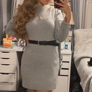 Forever 21 Light Gray Long-Sleeve Mini Sweater Dress